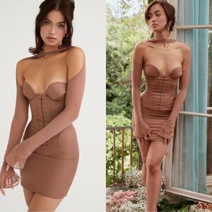 NWOT House of CB Mayara Structured Corset Mini Dress Mocha Brown Sz XL PLUS CUP